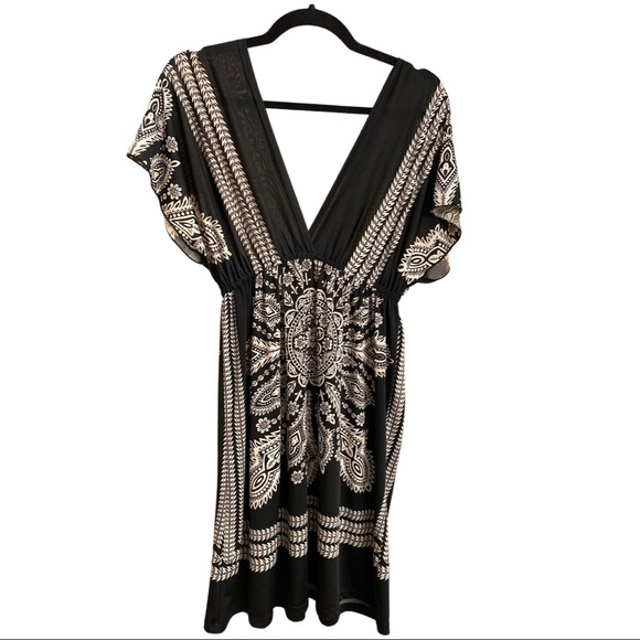 Bohemian Vintage V Neck Loose Colorblock Striped Dress